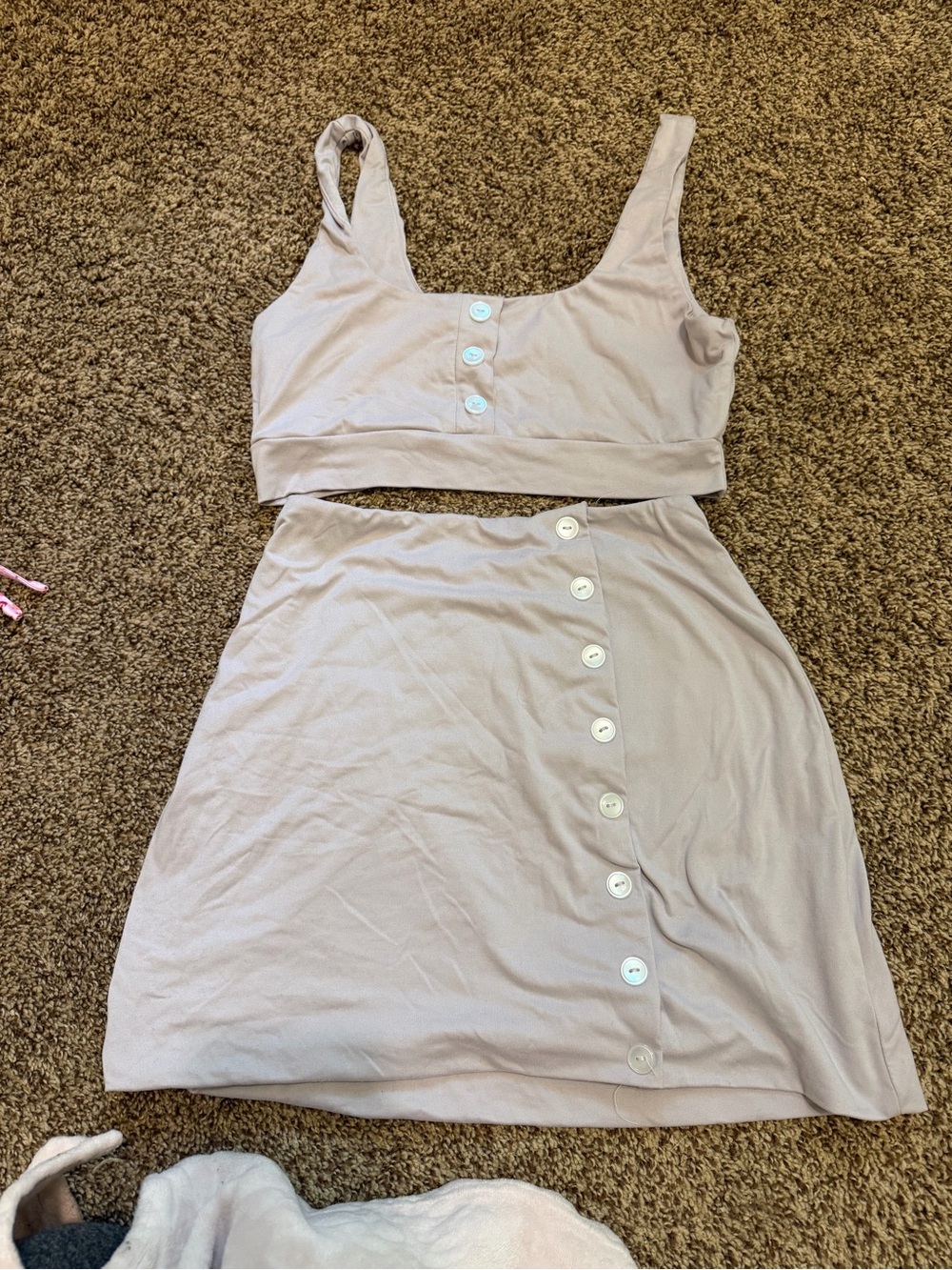 Lux Beige Button-Front A-Line Skirt Set